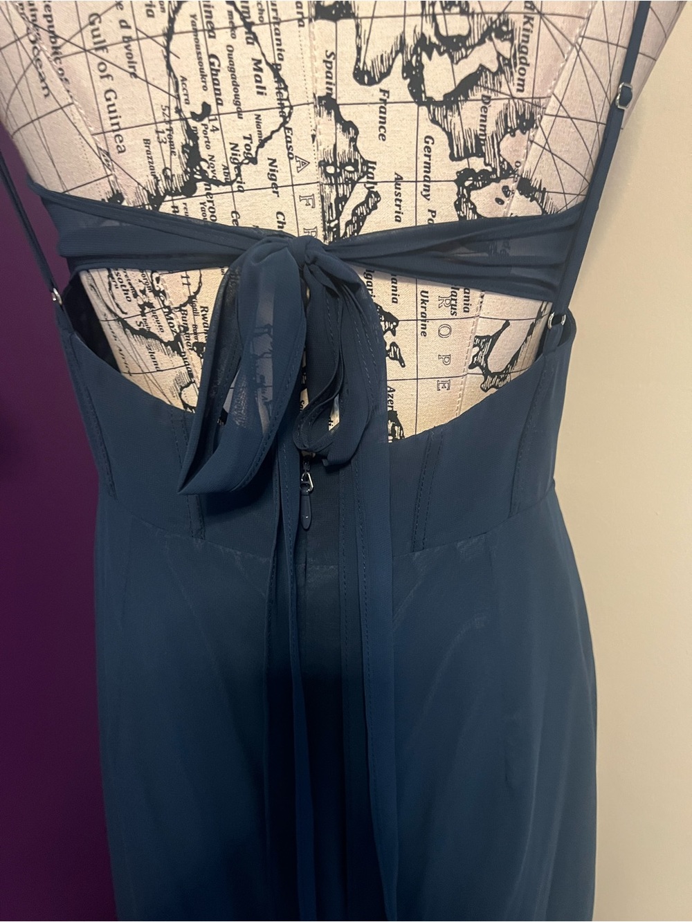 Azazie Mai Dark Navy Pleated Chiffon Dress - Picture 12 of 15